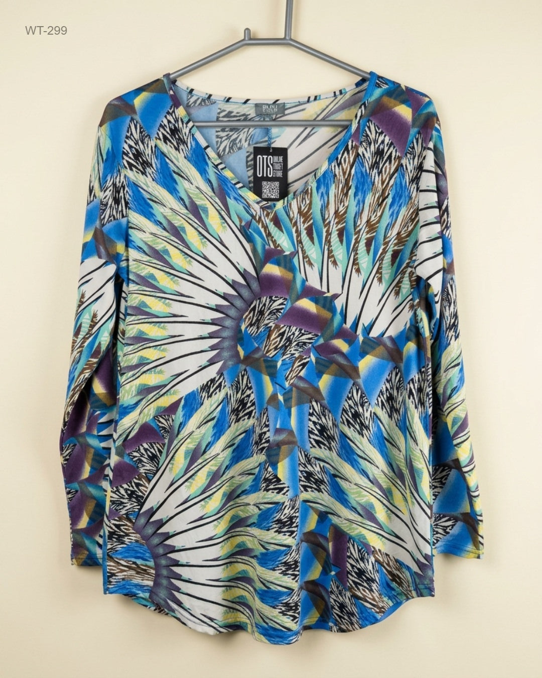 BLEU (WT-299) V-Neck Long-Sleeve Top