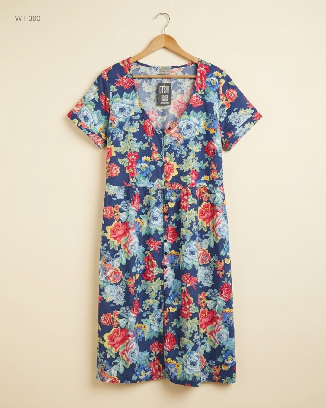 BPC (WT-300) Short-Sleeved Floral Button-Front Dress