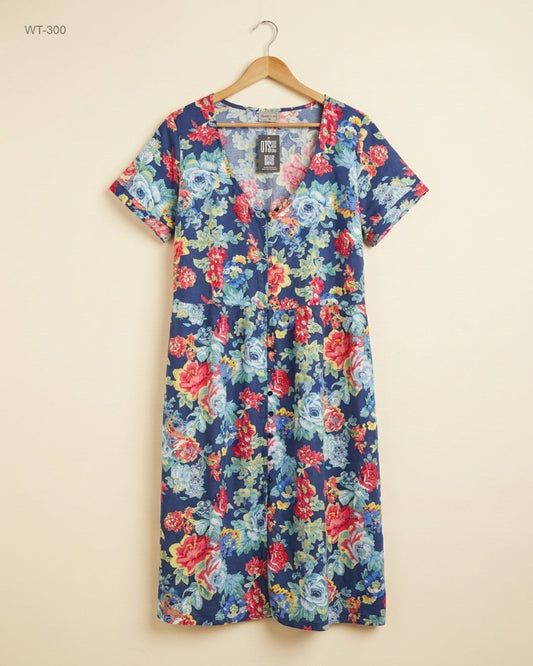 BPC (WT-300) Short-Sleeved Floral Button-Front Dress