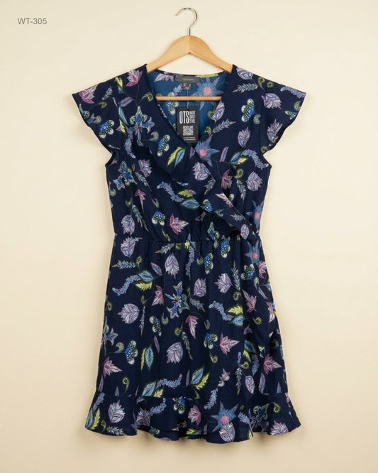 PRIMARK (WT-305) Floral Faux-Wrap Mini Dress