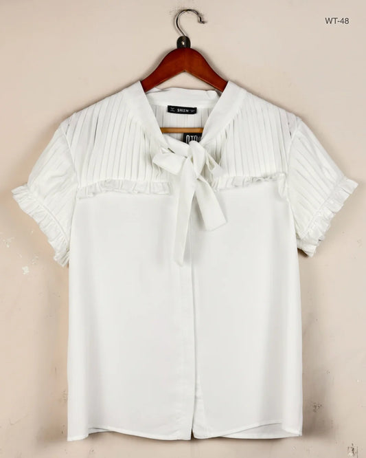 Preloved Premium Womens Summer Tops by Shein, White Polyester for Women - OTS Thrift Shop Lahore Pakistan