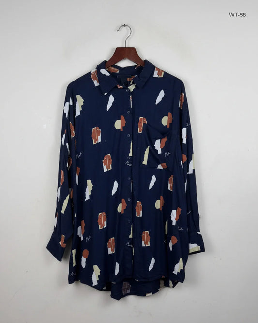 Womens Summer Tops | Monkl | Preloved Branded | Navy Blue Viscose | Premium | OTS Thrift Store Karachi Pakistan