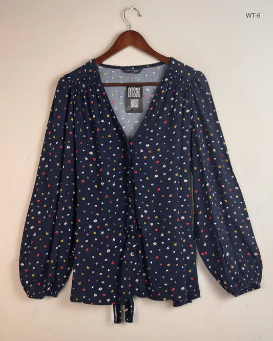 Preloved Premium Womens Summer Tops by Marks & Spencer, Navy Blue Viscose for Women - OTS Thrift Shop Islamabad Pakistan