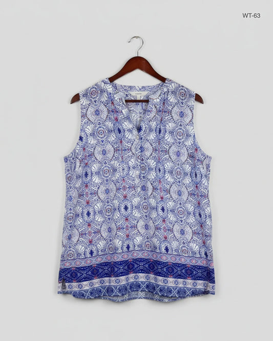 Secondhand Branded Womens Summer Tops by George, White & Blue Polyester fabric, Premium Plus condition, for Women - Online Thrift Shop Karachi Pakistan