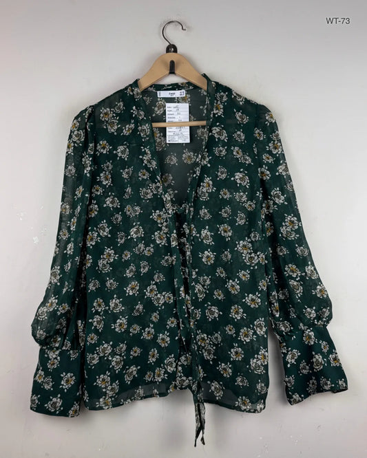 Secondhand Branded Womens Summer Tops by Mango, Green Cotton fabric, Premium condition, for Women - Online Thrift Shop Karachi Pakistan