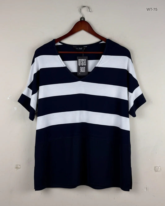 Preloved Premium Womens Summer Tops by F&F, Blue & White Polyester for Women - OTS Thrift Shop Islamabad Pakistan