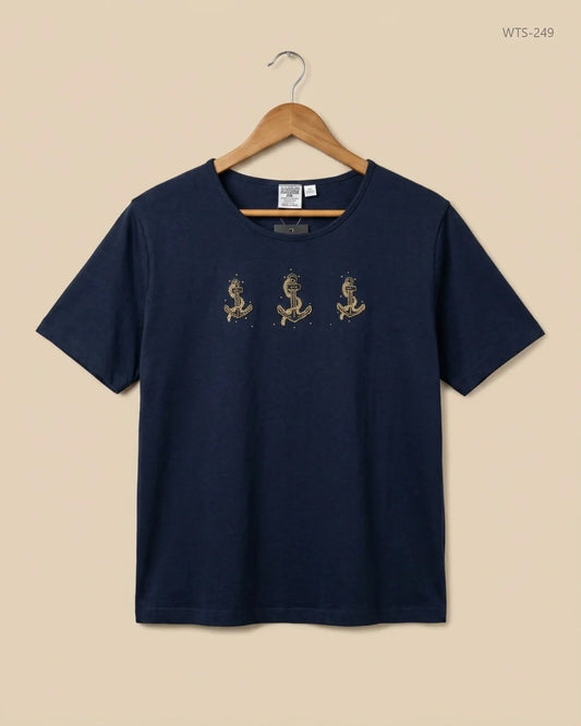 Premium Condition Womens Tshirts | Preloved Anne De Lancay | Blue Cotton | Thrift Shop for Womens Karachi Pakistan | OTS