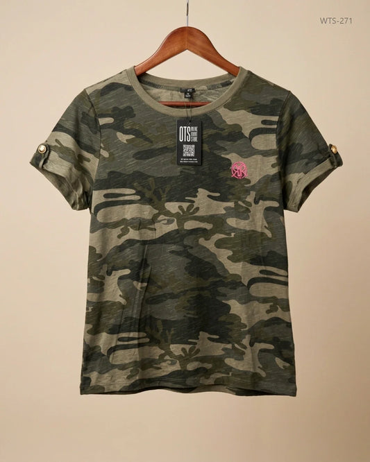 Preloved Excellent Womens Tshirts by River Island, Army Green Cotton for Womens - OTS Thrift Shop Islamabad Pakistan