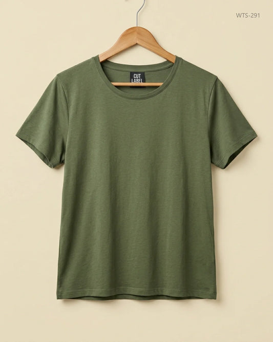 Shop Premium Womens Tshirts by CUT LABEL | Preloved Branded Clothes | Olive Cotton | Womens | OTS Thrift Store Lahore Pakistan