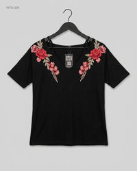 CUT LABEL (WTS-336) Embroidered Cold-Shoulder Top