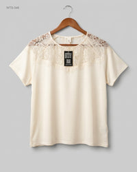 H&M (WTS-346) Lace-Yoke Short Sleeve Blouse