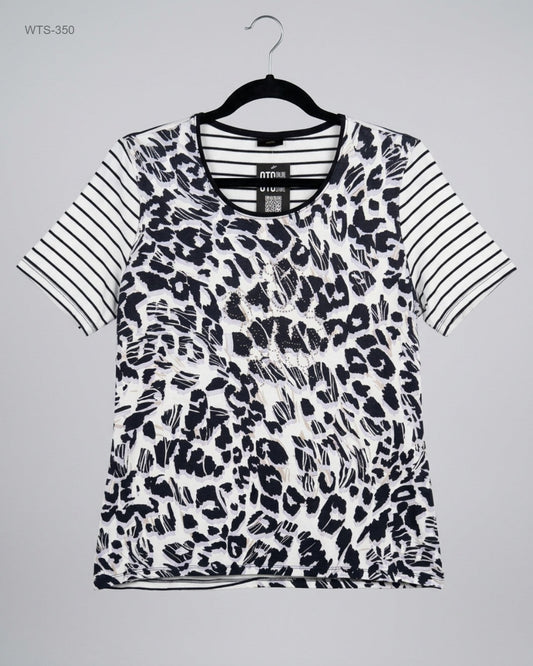 UK Imported secondhand Womens Tshirts - CUT LABEL brand, Black & White Polyester, Premium condition, for Womens - Online Thrift Store Lahore Pakistan