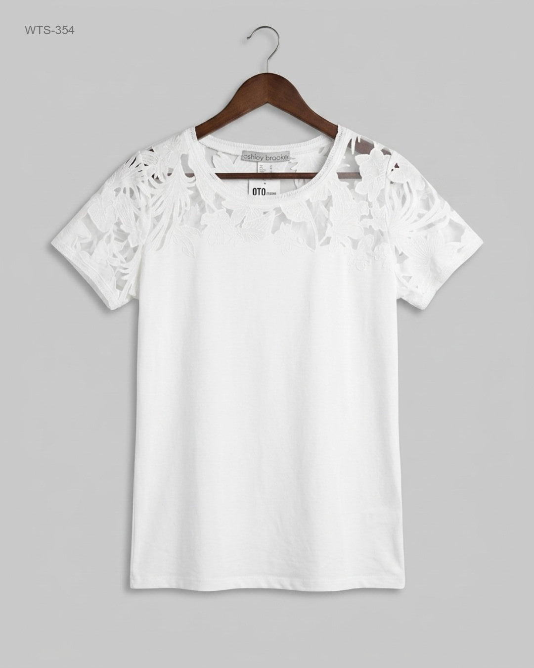 ASHLEY BROOKE (WTS-354) Lace-Trim Knit Top