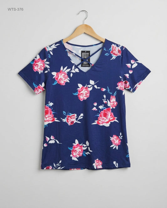 Womens Tshirts | CUT LABEL | Preloved Branded | Blue Polyester | Premium | OTS Thrift Store Lahore Pakistan