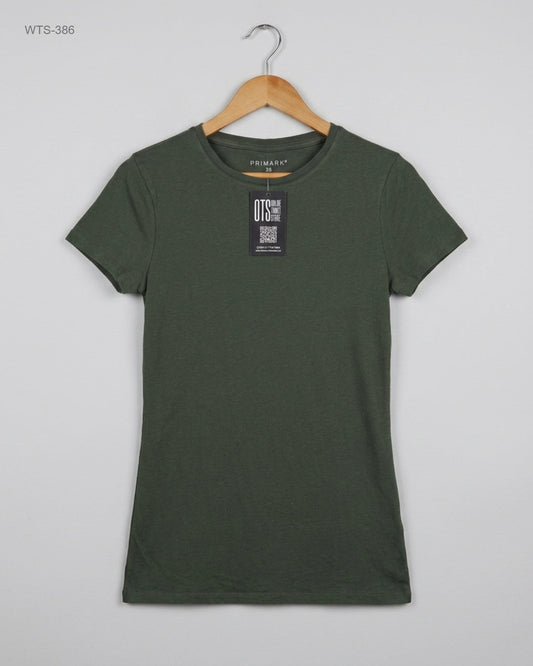 Womens Tshirts | Primark | Preloved Branded | OLIVE GREEN Cotton | Premium | OTS Thrift Store Islamabad Pakistan