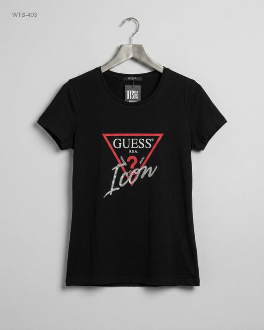 Premium Condition Womens Tshirts | Preloved GUESS | Black Cotton | Thrift Shop for Womens Karachi Pakistan | OTS