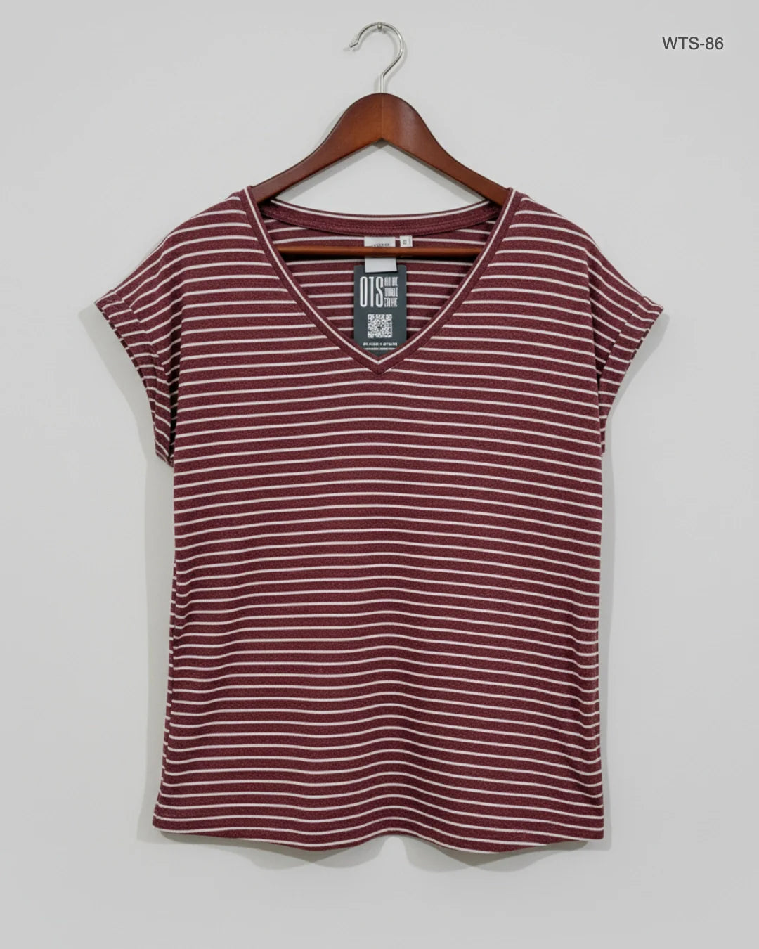Preloved Premium Womens Tshirts by ICHI, Maroon Cotton for Women - OTS Thrift Shop Peshawar Pakistan