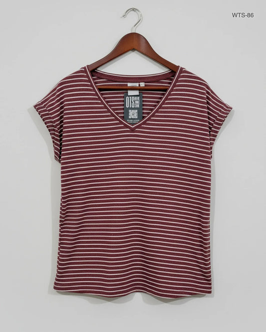 Preloved Premium Womens Tshirts by ICHI, Maroon Cotton for Women - OTS Thrift Shop Peshawar Pakistan
