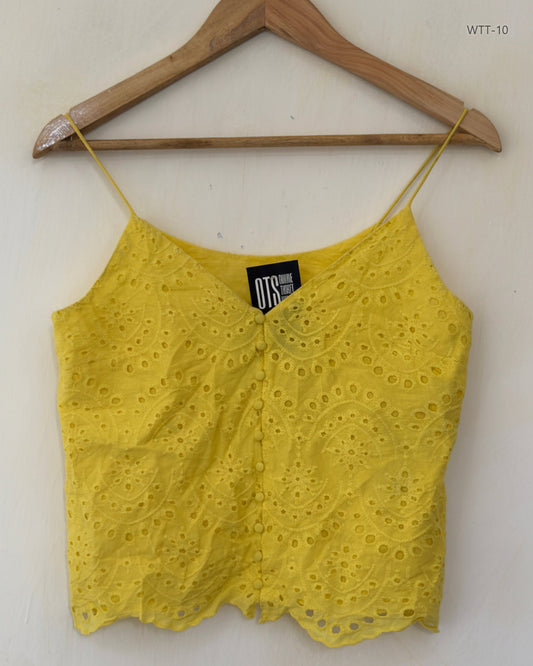Preloved Premium Womens Tank Top by Unknown, Yellow Cotton for Womens - OTS Thrift Shop Lahore Pakistan