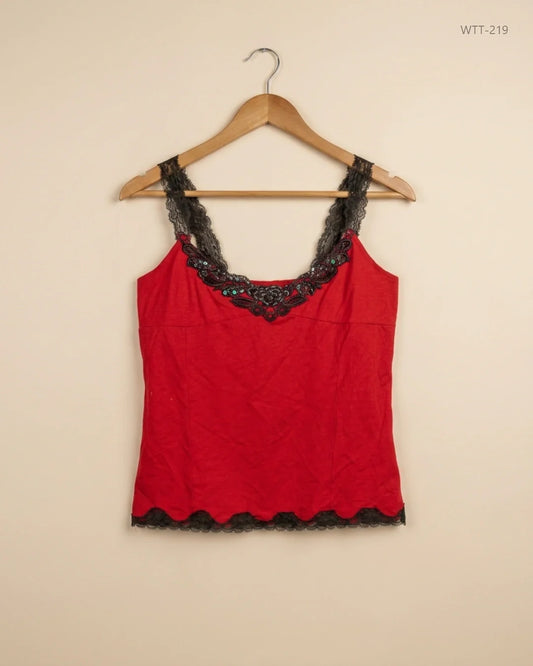 UK Imported secondhand Womens Tank Top - gaminerie brand, Red Cotton, Excellent condition, for Womens - Online Thrift Store Karachi Pakistan