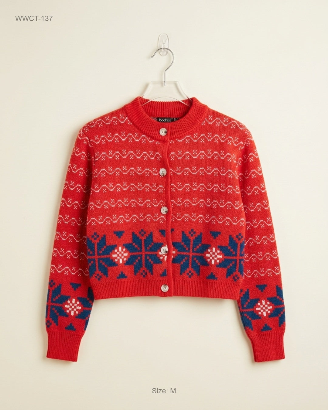 Shop Premium Women Winter Crop Tops by Boohoo | Preloved Branded Clothes | Red Acrylic | Women | OTS Thrift Store Islamabad Pakistan