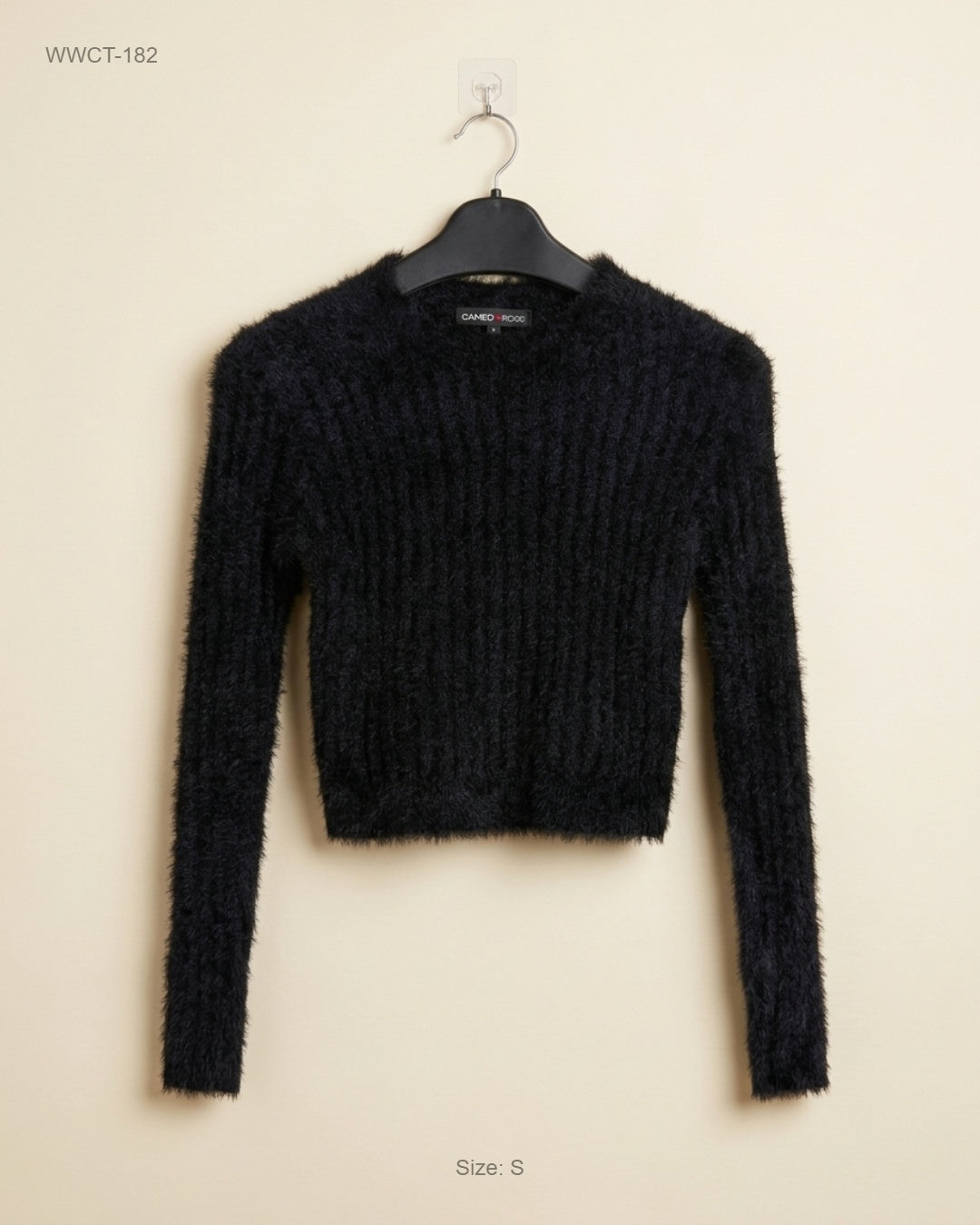 Shop Premium Women Winter Crop Tops by Cameo Rose | Preloved Branded Clothes | Black Wool | Women | OTS Thrift Store Islamabad Pakistan