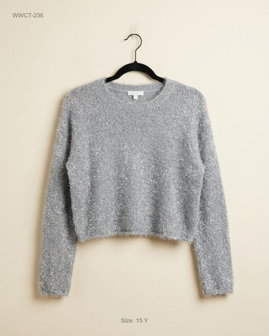 Women Winter Crop Tops | ! Girls Wear | Preloved Branded | Silver Polyester | Premium Plus | OTS Thrift Store Peshawar Pakistan