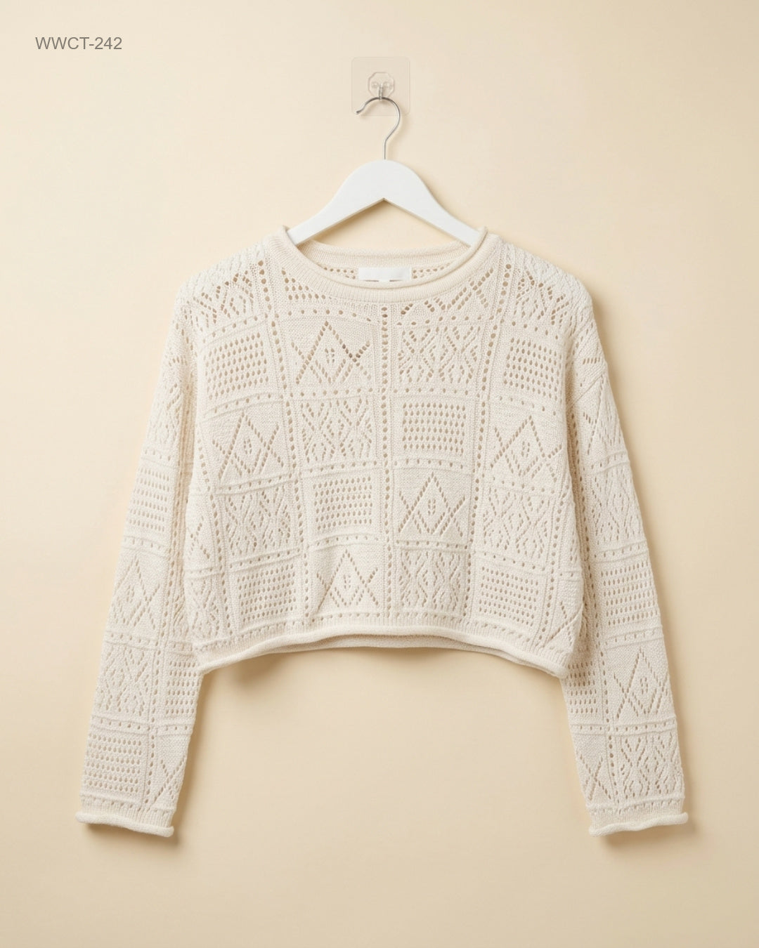 Shop Premium Women Winter Crop Tops by Unknown | Preloved Branded Clothes | OffWhite Acrylic | Women | OTS Thrift Store Karachi Pakistan