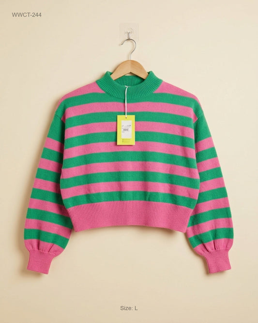 Secondhand Branded Women Winter Crop Tops by Sunshine Soul, Pink and Green Acrylic fabric, Premium Plus condition, for Women - Online Thrift Shop Lahore Pakistan