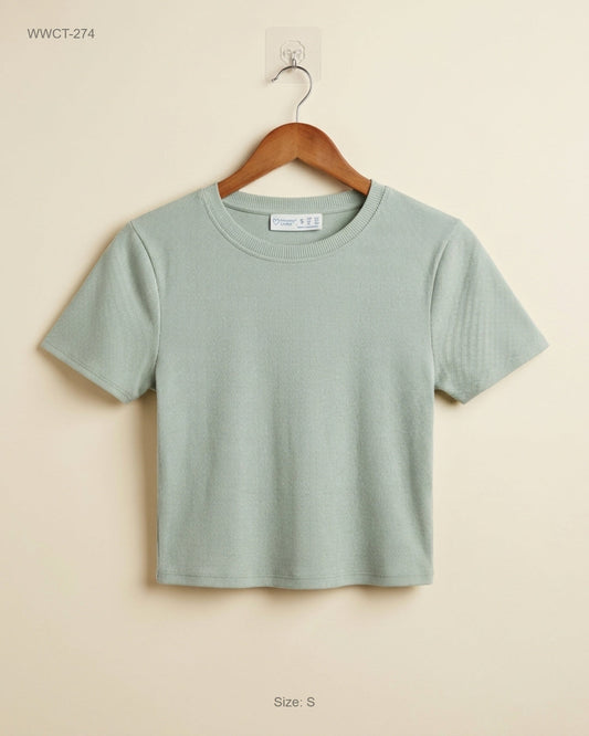 Shop Premium Women Winter Crop Tops by Primark | Preloved Branded Clothes | Mint Green Cotton | Women | OTS Thrift Store Karachi Pakistan