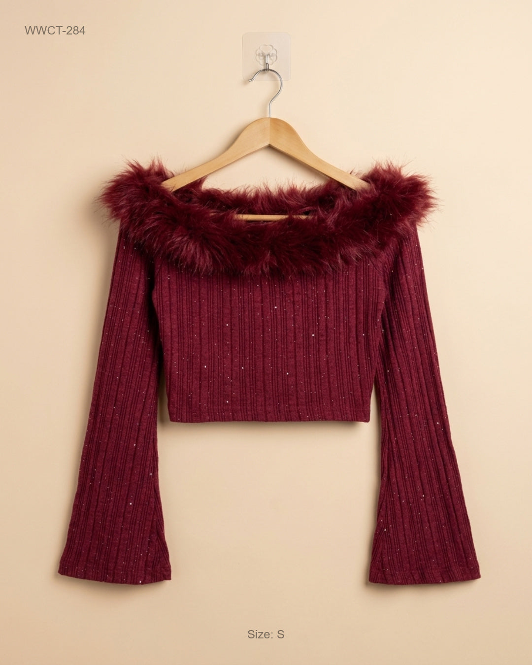 UK Imported secondhand Women Winter Crop Tops - SHEIN brand, Maroon Polyester, Premium condition, for Women - Online Thrift Store Islamabad Pakistan